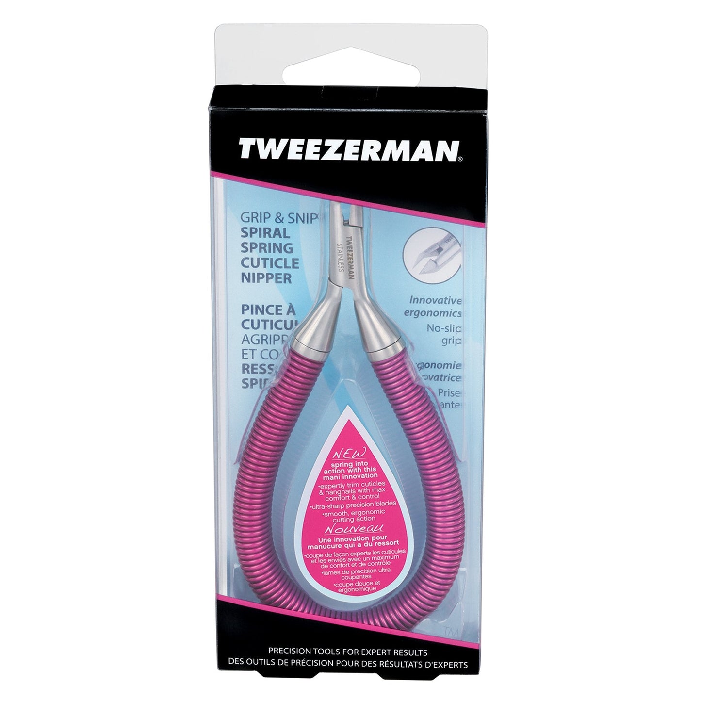 Tweezerman Stainless Steel Grip & Snip Spiral Spring Cuticle Nipper (Assorted Colors)