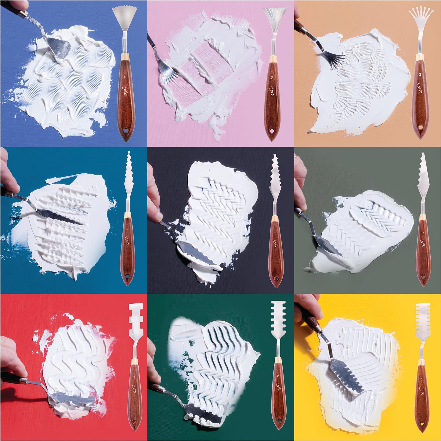 Creative Mark Painting Palette Knife Set FX Special Effects Flexible Stainless Steel Mixing & Painting Spatula Knife Set Wood Handle Create Texture With 9 Distinctive Blade Shapes [Set of 9]