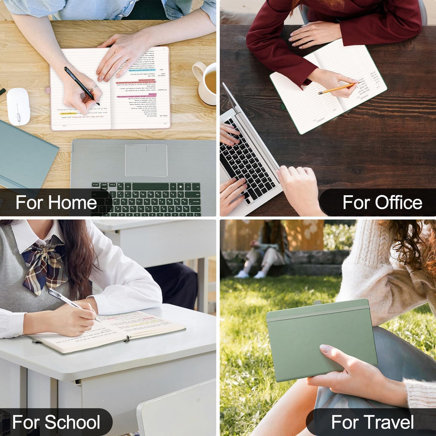 EMSHOI B5 College Ruled Notebook, Large 7.48" x 10.15", 400 Pages 100GSM Ink-Proof Faux Leather Softcover Lay-Flat Lined Journal for Work Office School Bible Study Writing, Dark Green