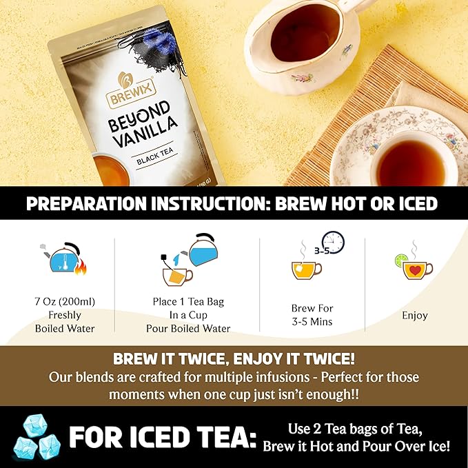 BREWIX, Vanilla Caramel Dessert Tea (25 Pyramid Black Tea Bags) | Naturally Flavored, Caffeinated & Sugar-Free | A Cozy & Indulgent Brew for Anytime Cravings
