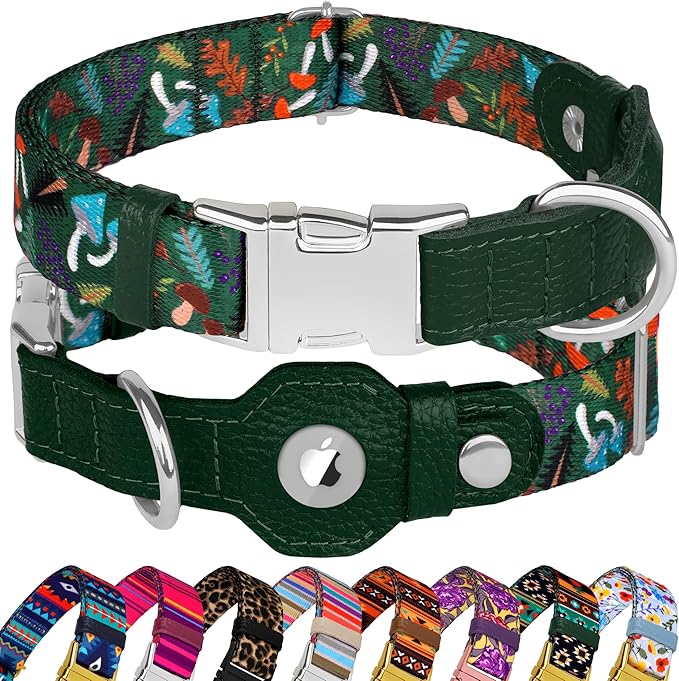 AirTag Dog Collar for Small Medium Large Breed - Adjustable Cute Pattern Dog Collar with Airtag Holder - Soft Leather Tracker GPS Apple Air Tag Pet Collars (X-Large, 20"-25" Neck Fit, Navajo)