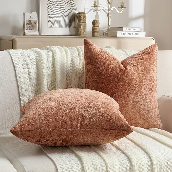 FUTEI Rust Flannel Throw Pillow Covers 12x20 Inch Set of 2,Soft Dimensional Textured Lumbar Pillow Cases,Modern Home Decor for Couch Living Room