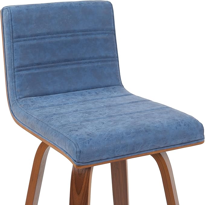 Vienna Modern Swivel Bar Height Stool with Vintage Blue Upholstered Seat and Walnut Finished Wood Frame Set of 3