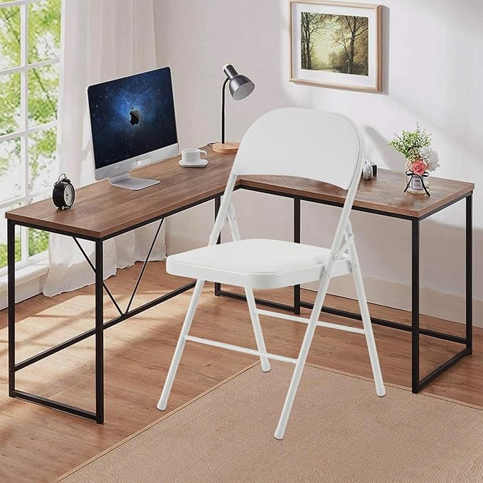 10 Pack Folding Chairs with Padded Cushion and Back, White Portable Heavy Duty Metal Frame Commercial Seat with 330-LBS Capacity for Indoor Outdoor Office Party Events Kitchen Wedding