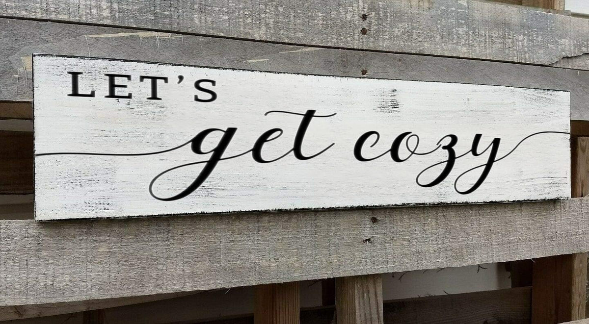 Let's Get Cozy Sign, Farmhouse Bedroom Wall Art Decor,Plaque Decorations Wood Sign for Housewarming Gift (Let's Get Cozy) 6x18 Inch