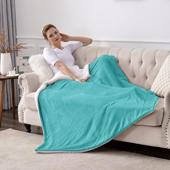 SOCHOW Sherpa Fleece Throw Blanket, Double-Sided Super Soft Luxurious Plush Blanket Throw Size, Lake Green, 50x60 inches