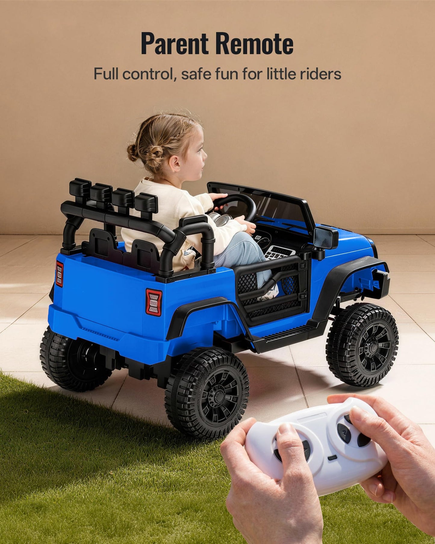 Outfunny Kids Ride on Car Toy, 12V Electric Car for Kids with Remote Control, LED Light - Blue