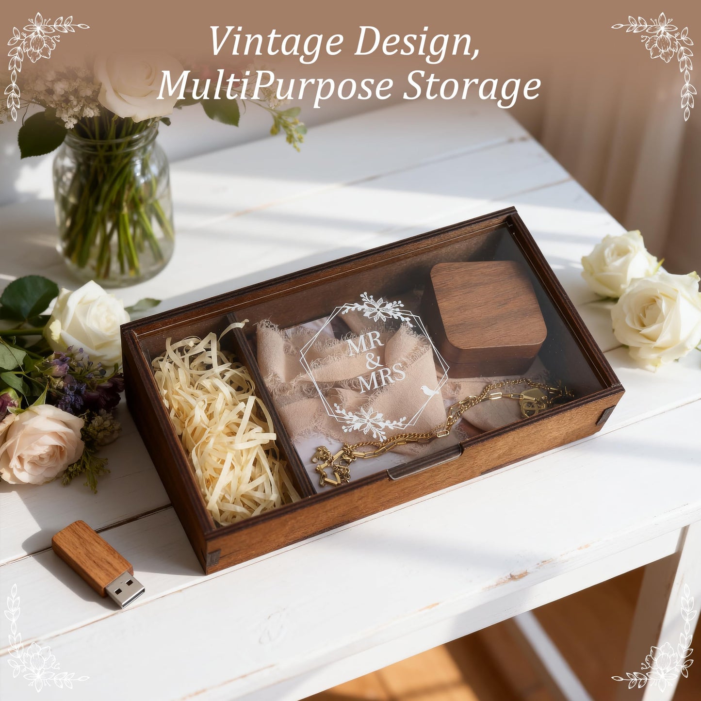 SEEBERY Mr and Mrs Wedding Keepsake Box with Lid – Personalized Wooden Memory Box for Bride and Groom, Unique Gift for Couples, Newlyweds, Engagement, Bridal Shower & Bachelorette Party