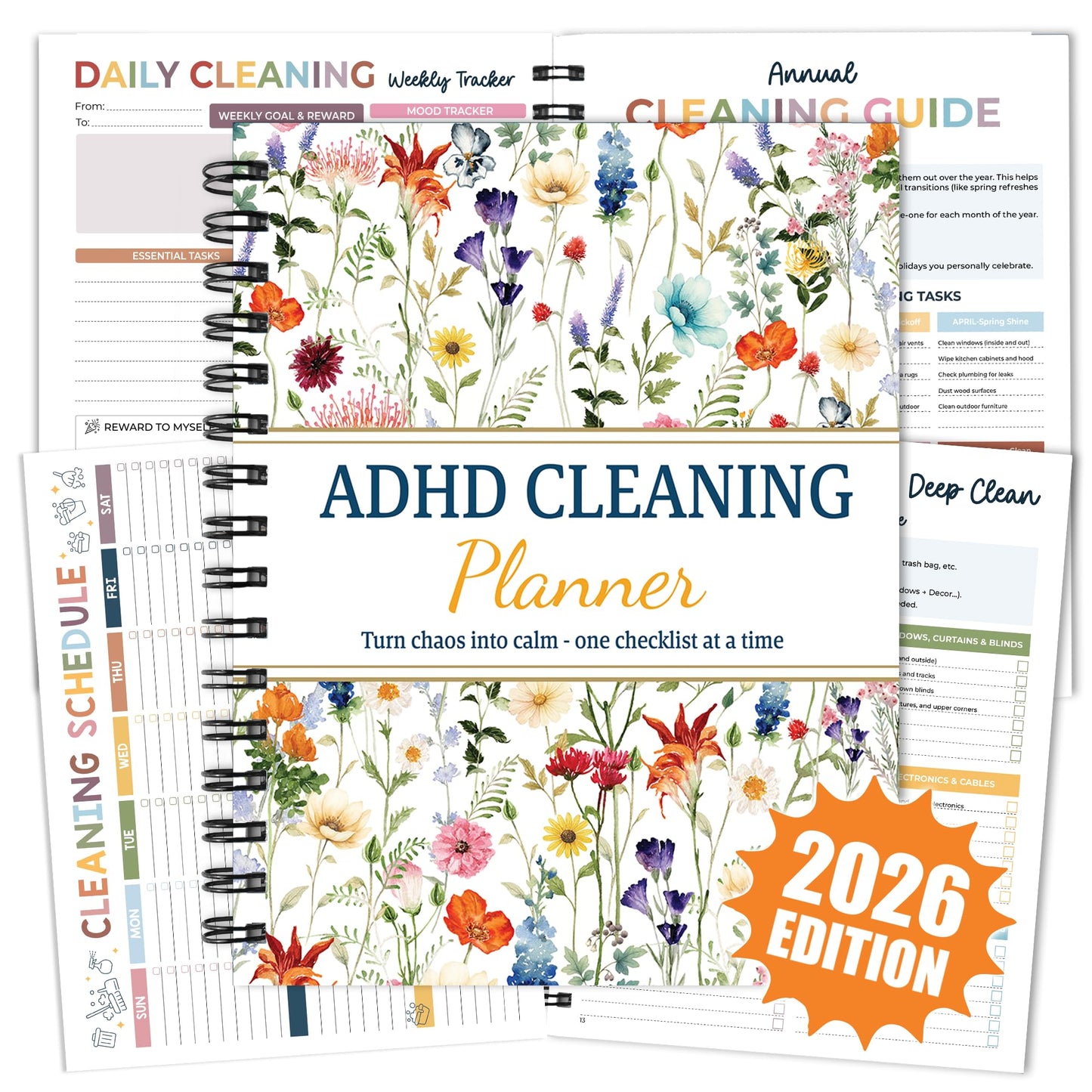 BLOOMOST ADHD Cleaning Planner - Daily, Weekly & Monthly Cleaning Checklist Organizer for Adults & Teens, Break Chores Into Small Wins, Glossy Erase Checklists - Planning Pages (version 2)