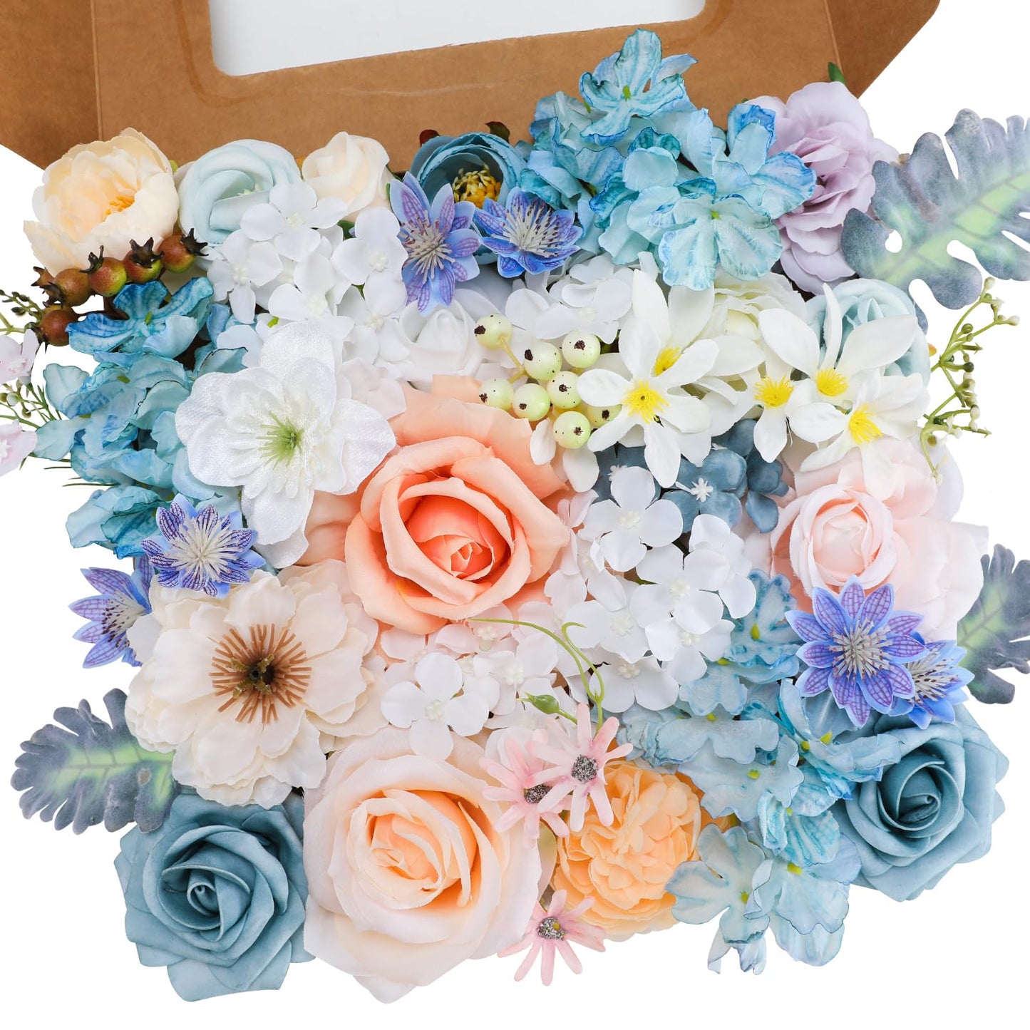 Garisey Artificial Flowers Combo for DIY Wedding Bouquets Combo Centerpieces Arrangements Party Bridal Baby Shower Home Decorations-Blue&White