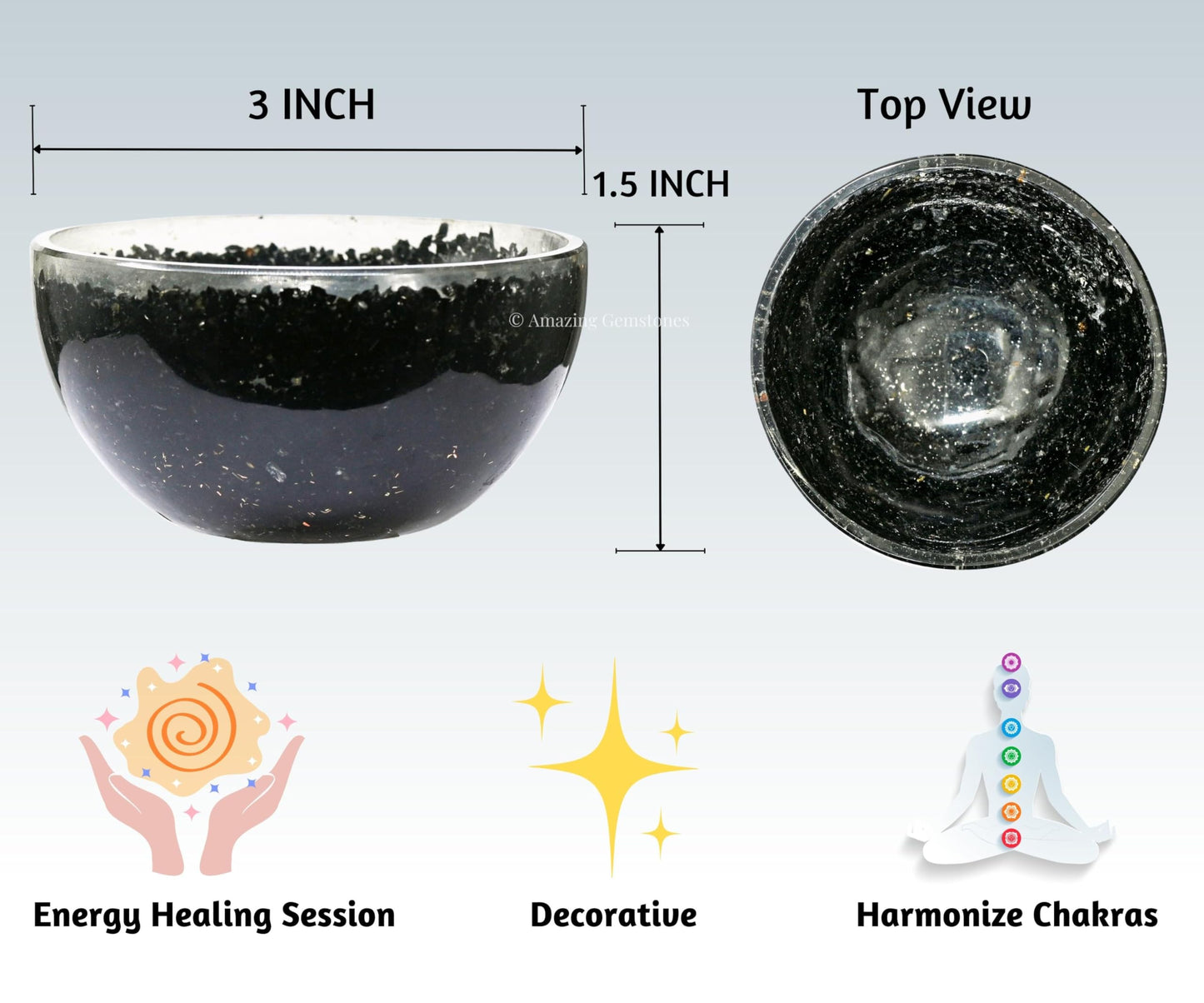 Amazing Gemstone Black Tourmaline Orgonite Orgone Crystal Gemstone Bowl - 3" Orgonite Black Tourmaline Crystal Bowl for Meditation, Crystals and Healing Stones Gift and Protection