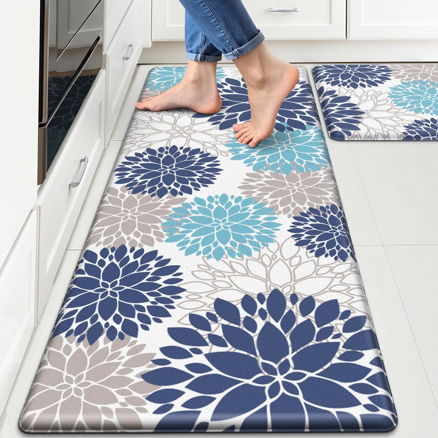 StepLively Kitchen Mats, 2PCS Kitchen Rugs, Cushioned Anti Fatigue Kitchen Mats for Floor, Kitchen Accessories Non-Slip Waterproof Kitchen Rug Set for Sink, Kitchen, Laundry, 17.3"×30"+17.3"×47"
