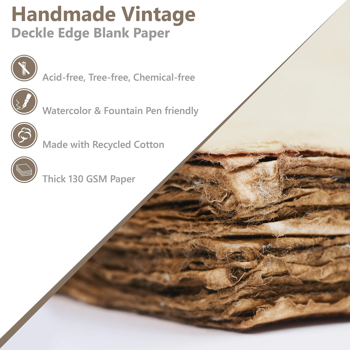 Wanderings Handmade Antique Deckle Edge Blank Cards - 4" x 6" Package of 50 - Mixed Media Cards for Announcements Invitations Crafts - Thick Deckled Edge Paper 150 GSM Recycled Paper