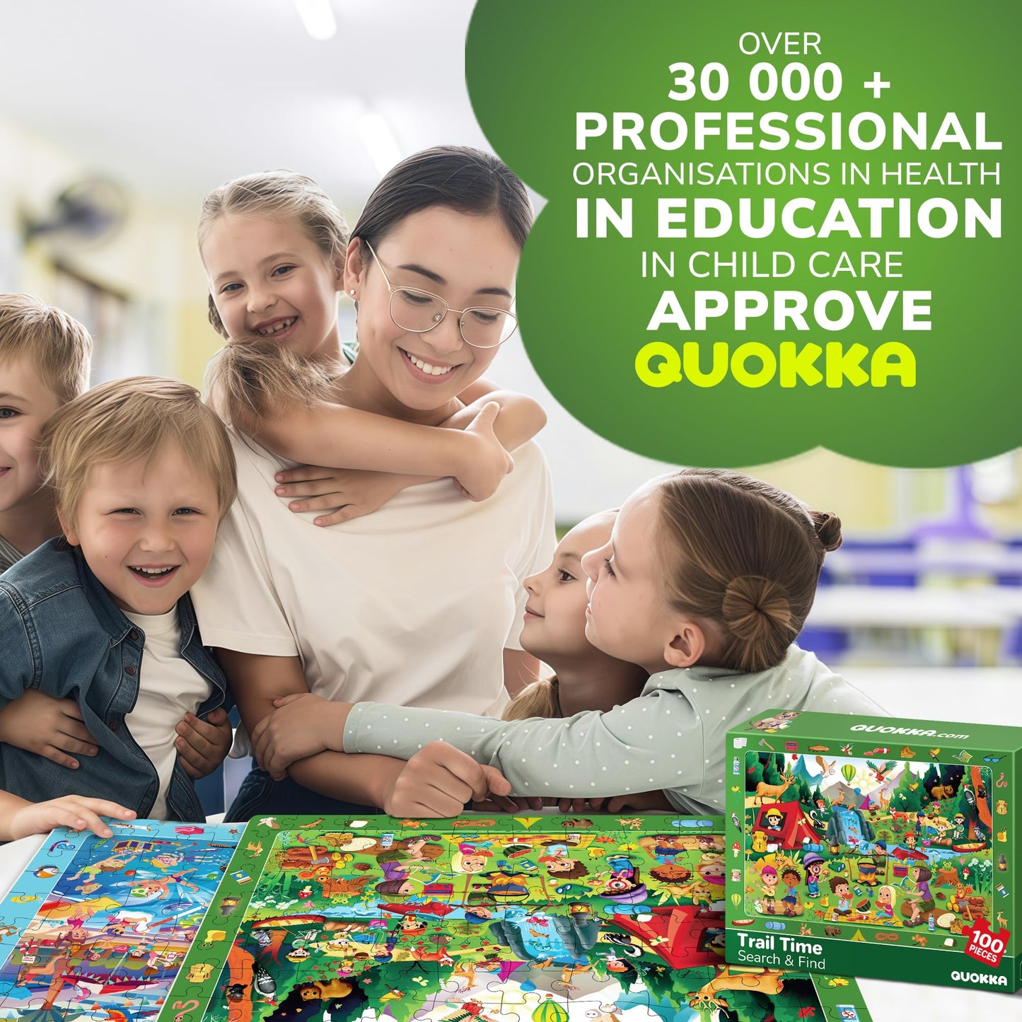 QUOKKA 100 Piece Puzzles for Kids Ages 4-6 – 4xSET Search and Find Kids Puzzles Ages 5-8 – Artist-Crafted Illustrations, Hidden Objects, Unique Jigsaw Shapes, Educational Activity for Learning & Play