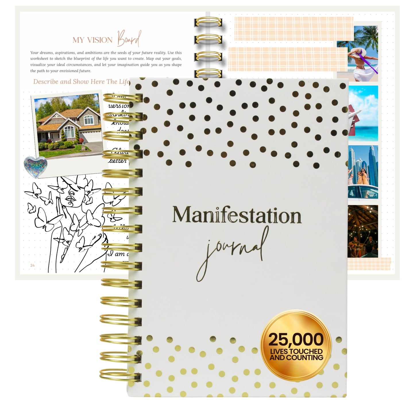 Shine Sparkle Slay Manifestation Journal for Women | Guided 369 Method & Undated 90-Day Planner for Intentional Goal Setting - White