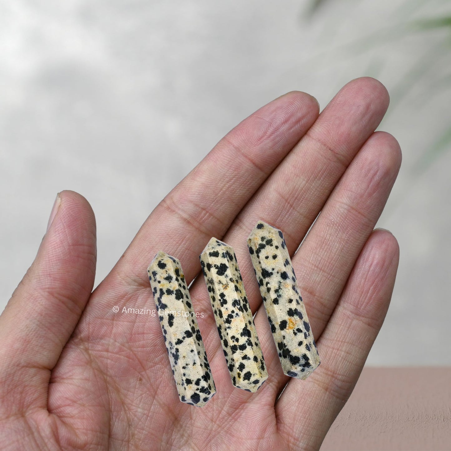 Amazing Gemstone Dalmatian Jasper Crystal Points Bulk Healing Crystals - Pack of 3 Double Terminated Healing Wand Point Bulk Crystals for Crafts, Crystal Grid, DIY - Premium Crystals - Beginners Gift