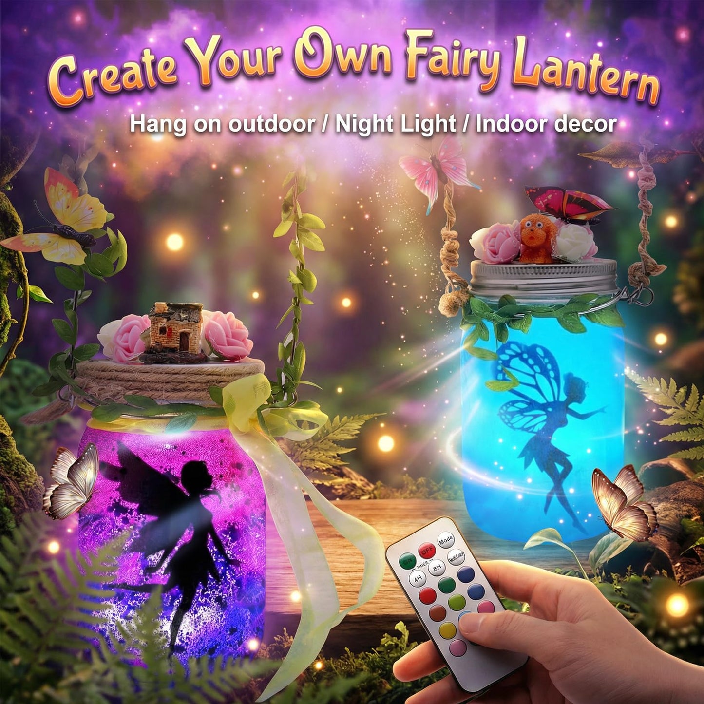Alritz Fairy Lantern Craft Kit, Gifts for Kids Girls, Remote Control Mason Jar Night Light, DIY Garden Decorations Art Project Ornaments, Creative Activities Birthday Ages 4 5 6 7 8 9 10 11+