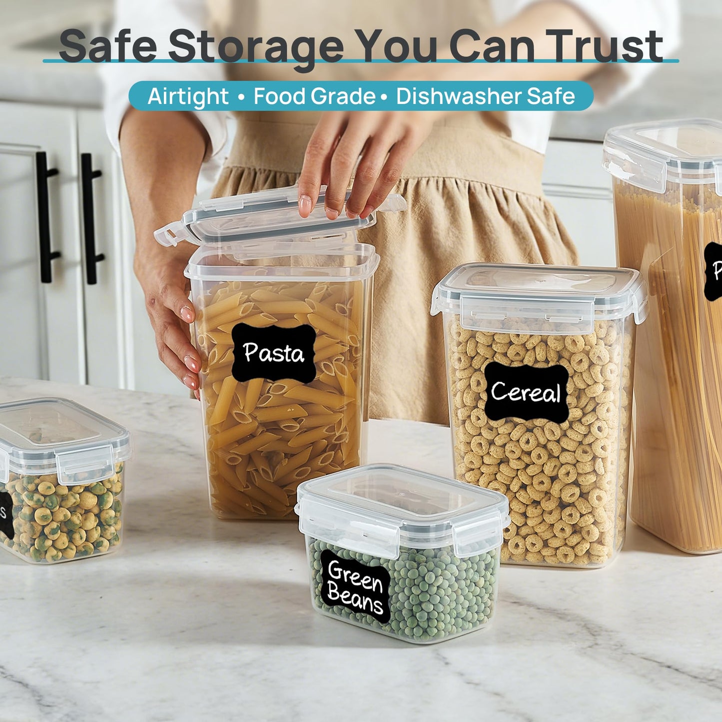 Vtopmart Airtight Food Storage Containers with Lids, 24 pcs Plastic Kitchen and Pantry Organization Canisters for Cereal, Dry Food, Flour and Sugar, BPA Free, Includes 24 Labels，Gray