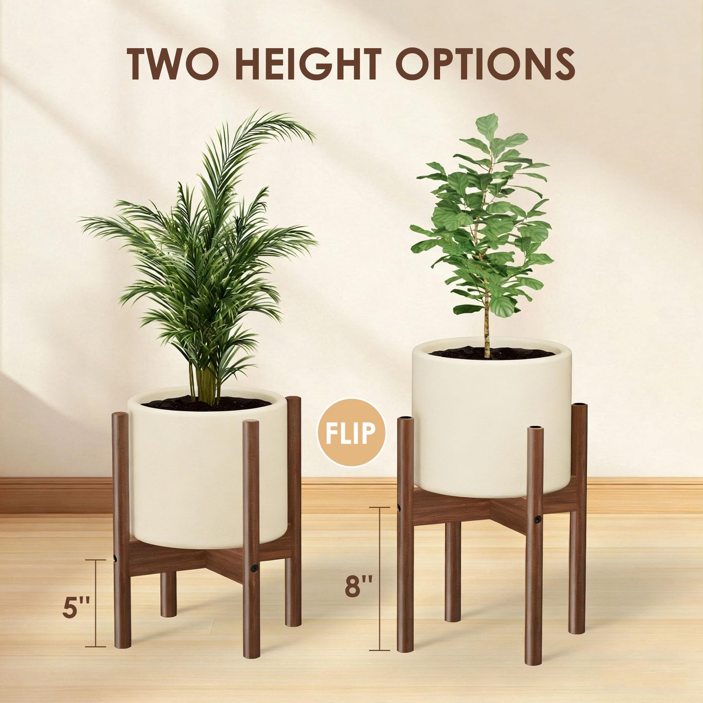 ALIGADO Bamboo Plant Stand Indoor, for Up to 10 Inch Pots, Built to Fit Corners, Sturdy & Stable Design, Walnut Finish