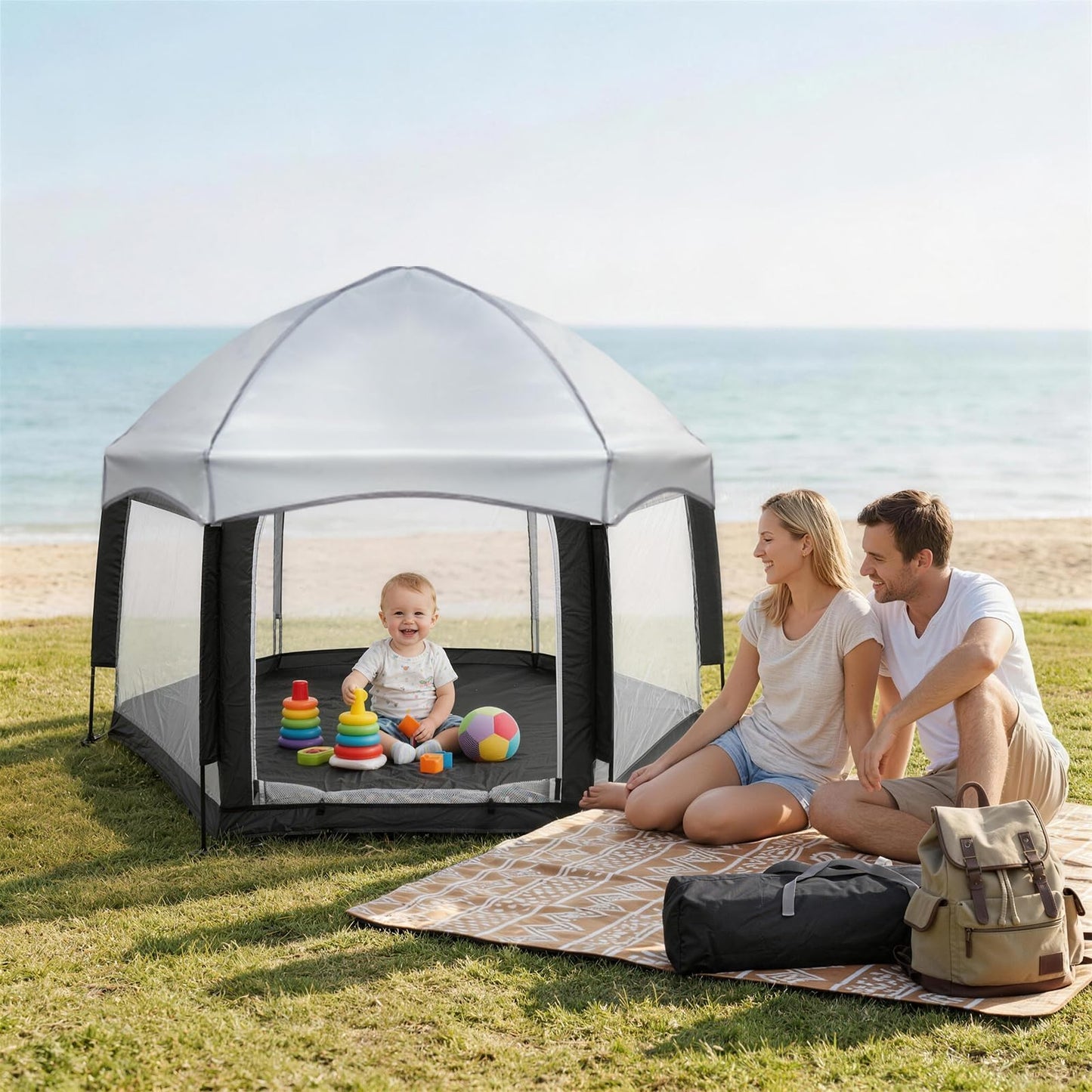 Palopalo Black Pop Up Baby Beach Tent - UPF50+ Sun Protection Canopy & Mosquito Net, Instant Setup Portable Playpen for Indoor & Outdoor Play, Lightweight Pack and Play Yard