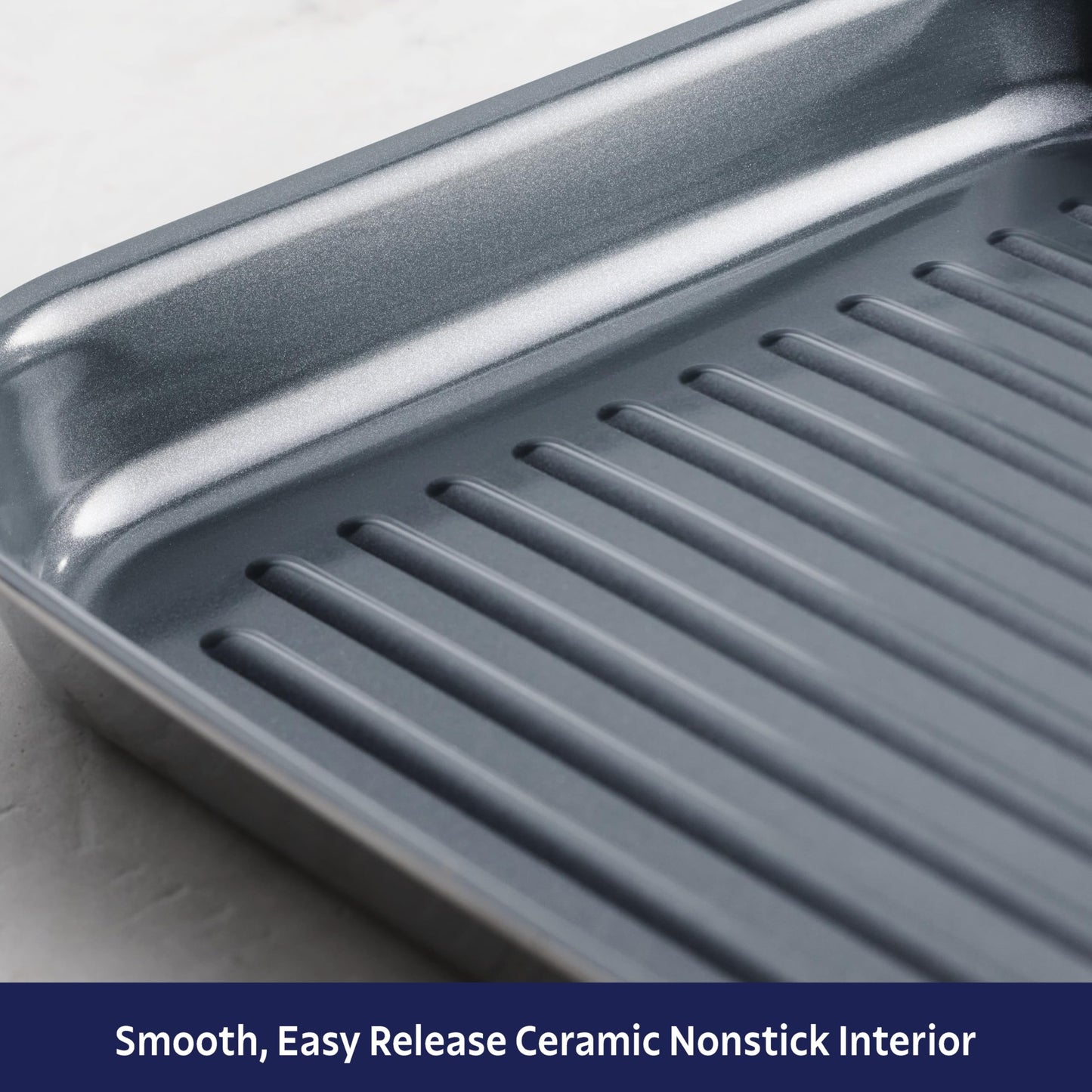 Tramontina Utsava Tri-Ply Clad Stainless Steel 10-Inch Square Grill Pan with Ceramic Non Stick Interior, Induction-Ready