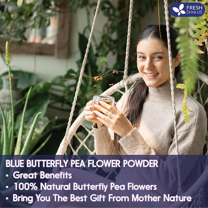 FreshDrinkUS Premium 16oz Butterfly Pea Flower Powder, 100% Natural and Pure, No Additives, No Gluten, No Sugar, Vegan