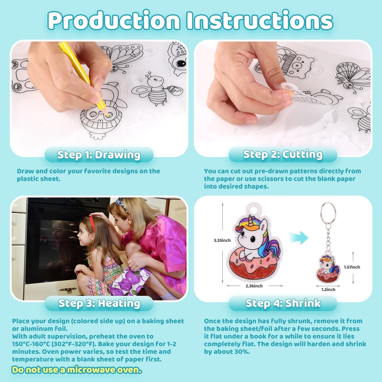 Funtopia Shrinking Art Sheets Kits for Kids, 75 Pre-Cut Shrink Paper Craft Keychain Making Kit, 12 Themes DIY Shrink Art Plastic Sheets with Charms and Keychains Accessories