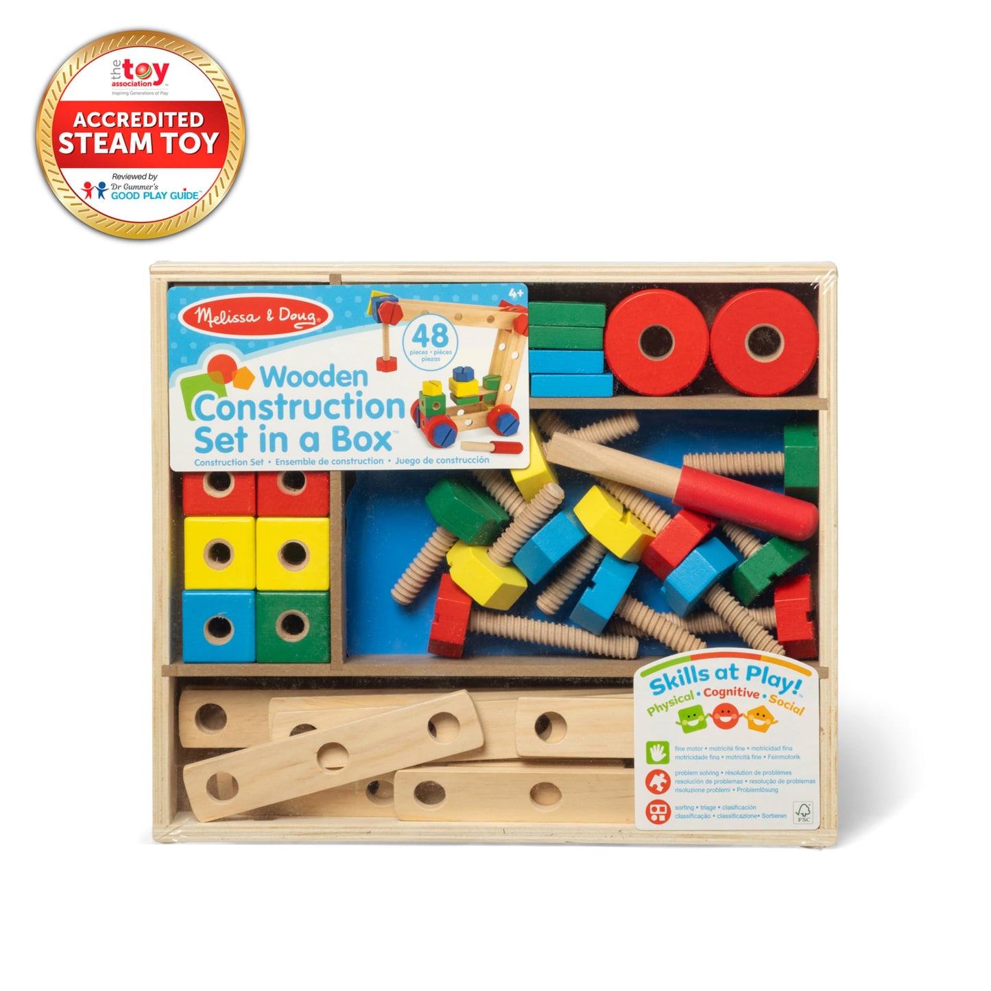 Melissa & Doug Wooden Construction Building Set in a Box (48 pcs)