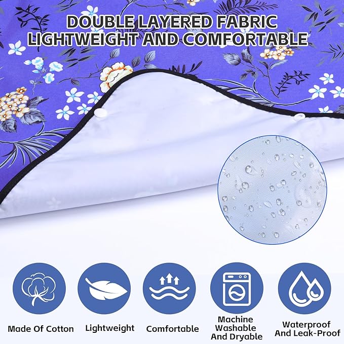 XKDOUS 2 Pack Blossom Adult Bibs for Man and Women,Machine Washable Adult Bibs for Eating with Optional Crumb Catcher,Waterproof and Reusable Dining Clothing Protector, Gifts for Man/Women/Mom
