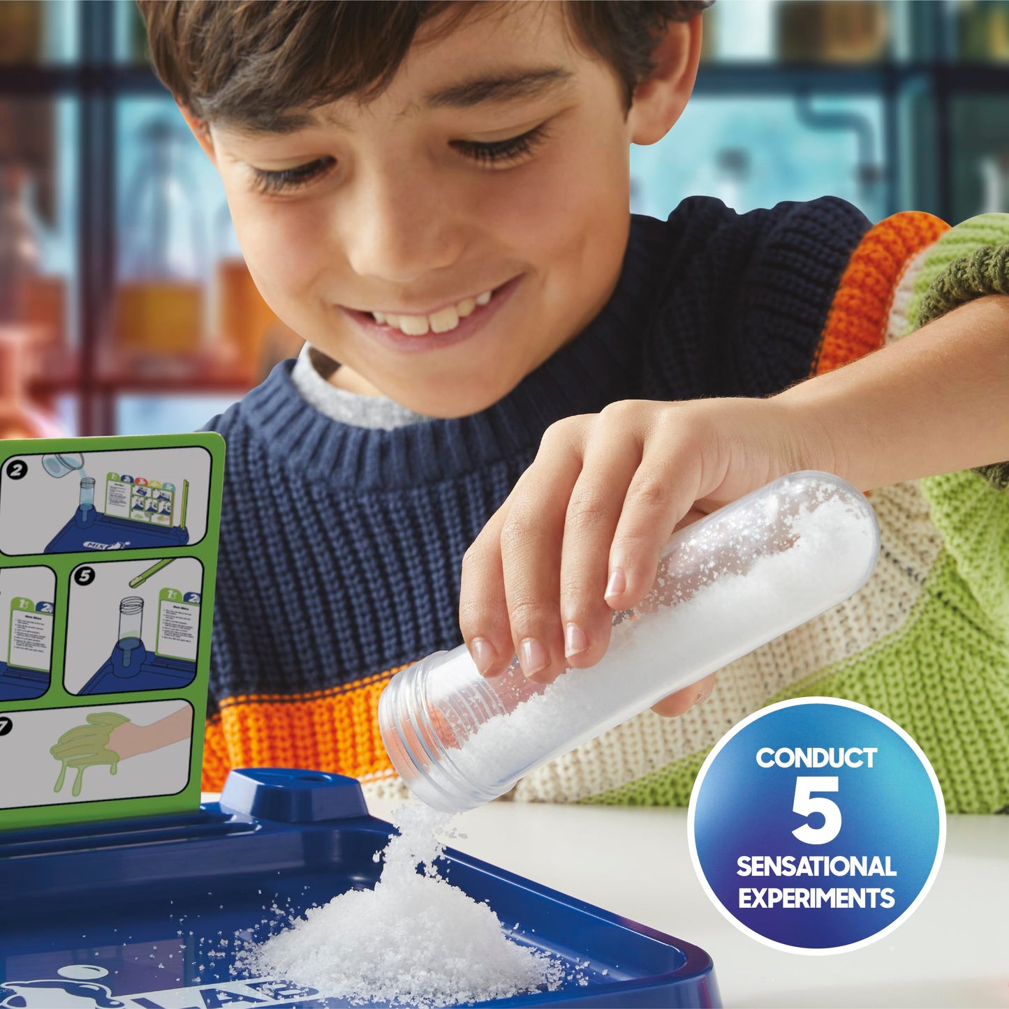 Discovery Sensory Science Test Tube Chemistry Lab| 5 STEM Experiments| Glow Slime, DIY Bouncy Ball, Crystal Growing, Instant Snow| Science Kit for Kids| Educational Learning Toy| Gift for Ages 6+