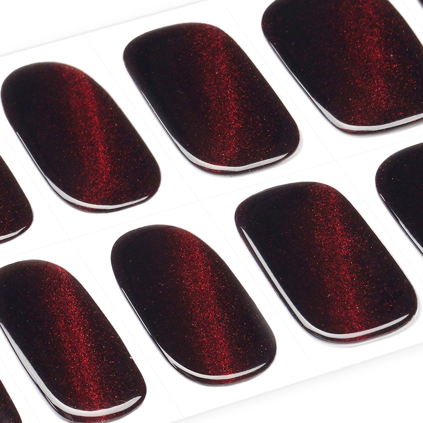 DANNI & TONI Semi Cured Gel Nail Strips Dark Red (Bonfire Night) Cat Eye Magnetic Gel Nail Wraps 28 Stickers