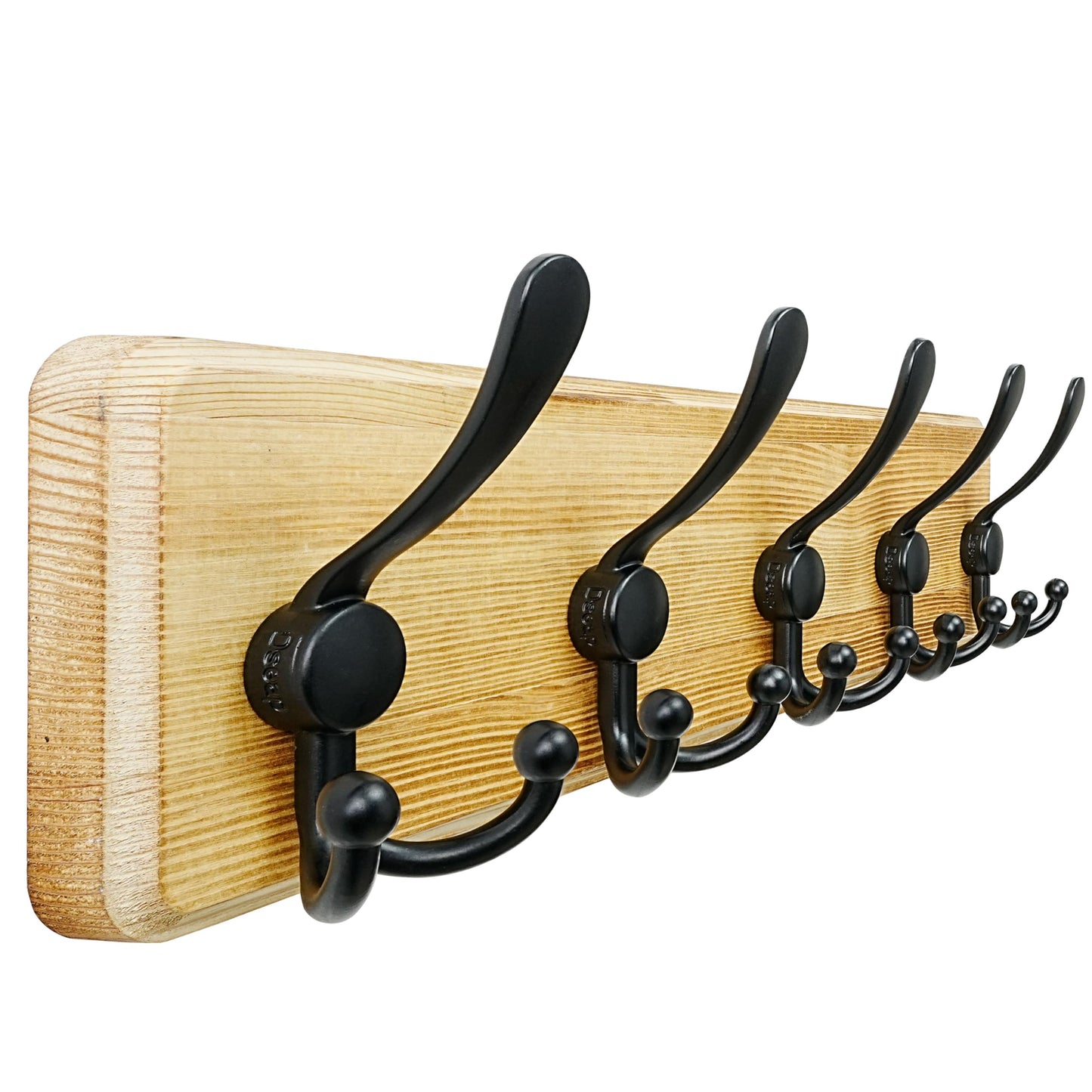 Dseap Coat Rack Wall Mount - Heavy-Duty Robust Rustic Wooden Wall Coat Hanger Hook Rail with 5 Triple Hooks for Winter Jacket & Hat Clothing, Light Brown & Black
