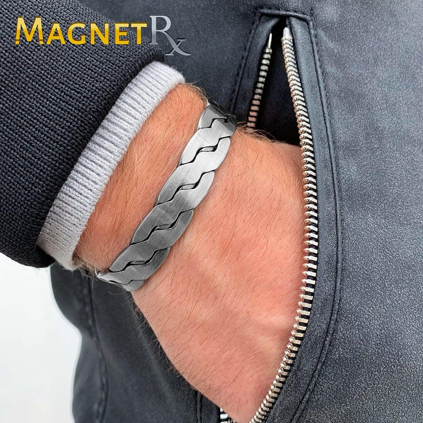 MagnetRX® Copper Magnetic Bracelets – Effective Pure Copper Bracelet for Men and Women – Copper Cuff Adjustable Bracelet Bangles (Twisted Brushed Silver)