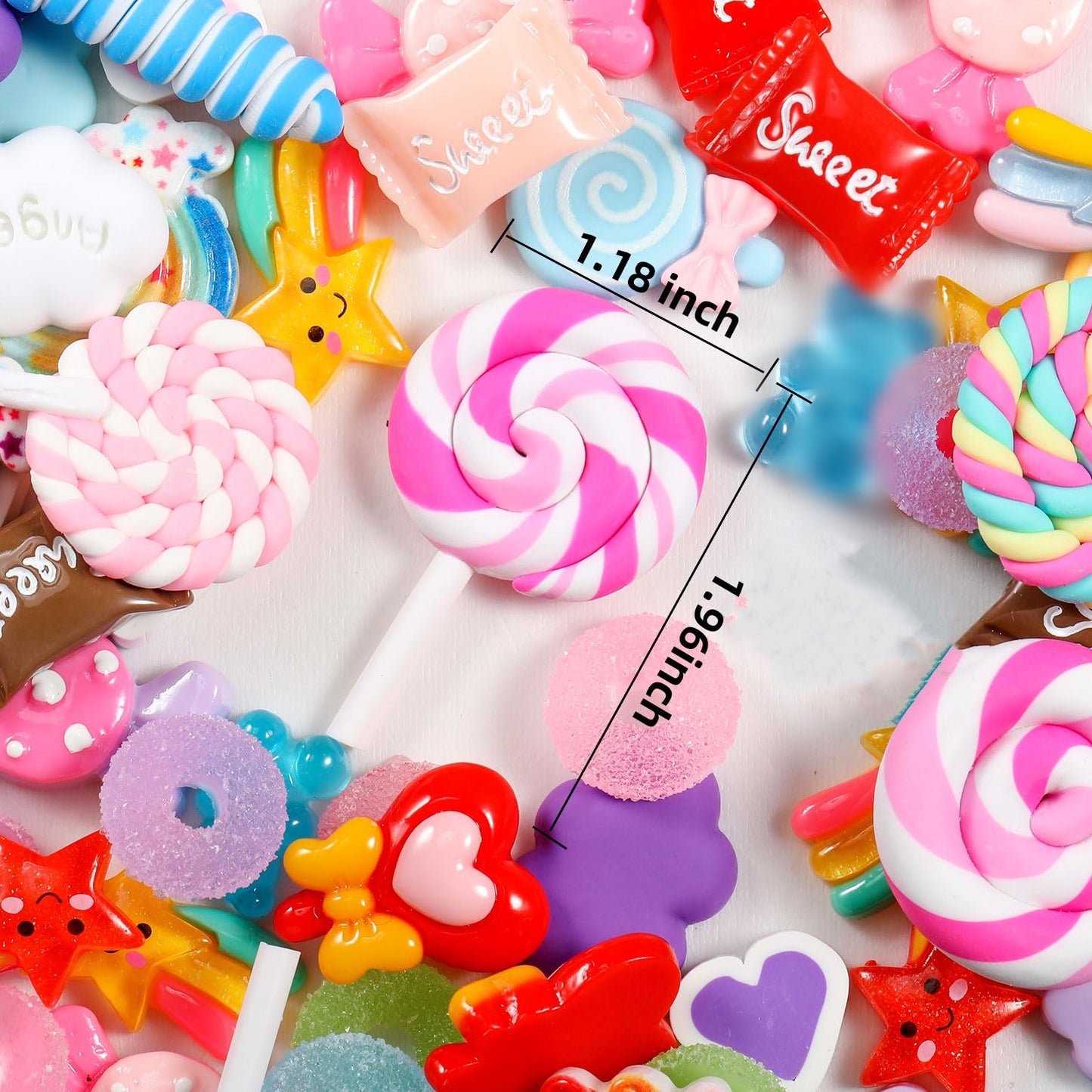 WILLBOND 120 Pieces Assorted Charms Cute Set Flatback Beads Making Kit Mixed Candy Sweets Resin Random Kawaii Candy Resin Ornaments for DIY Craft Scrapbooking Decoration