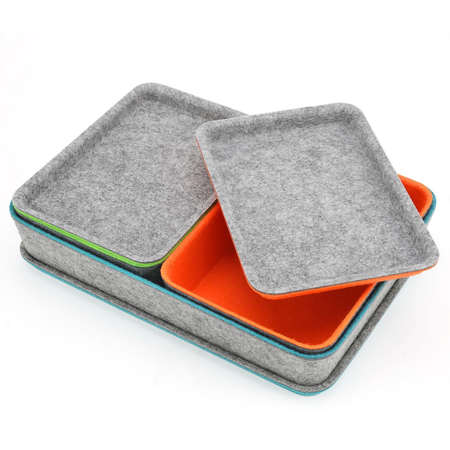 Welaxy stackable Lidded drawer organizer bins home office work desktop storage box with lid for junk makeup stationery decluttering sorting 3-pack gift idea (Orange + Green + Turquoise)