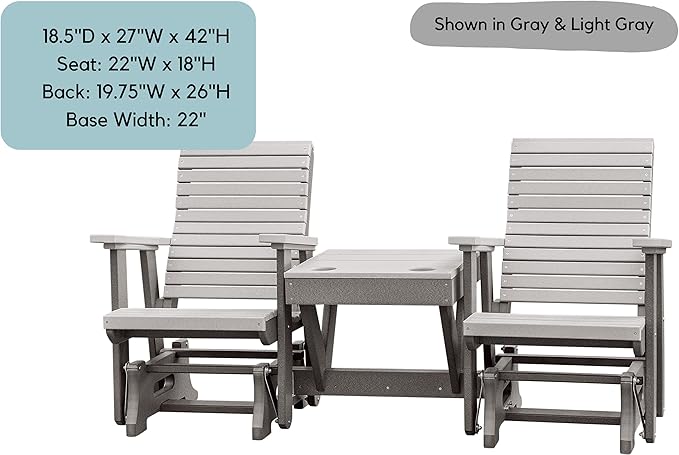 DutchCrafters Modern Horizontal Slat High Back Poly Double Glider Chairs with Center Table Outdoor Patio Furniture (Black & Cedar)