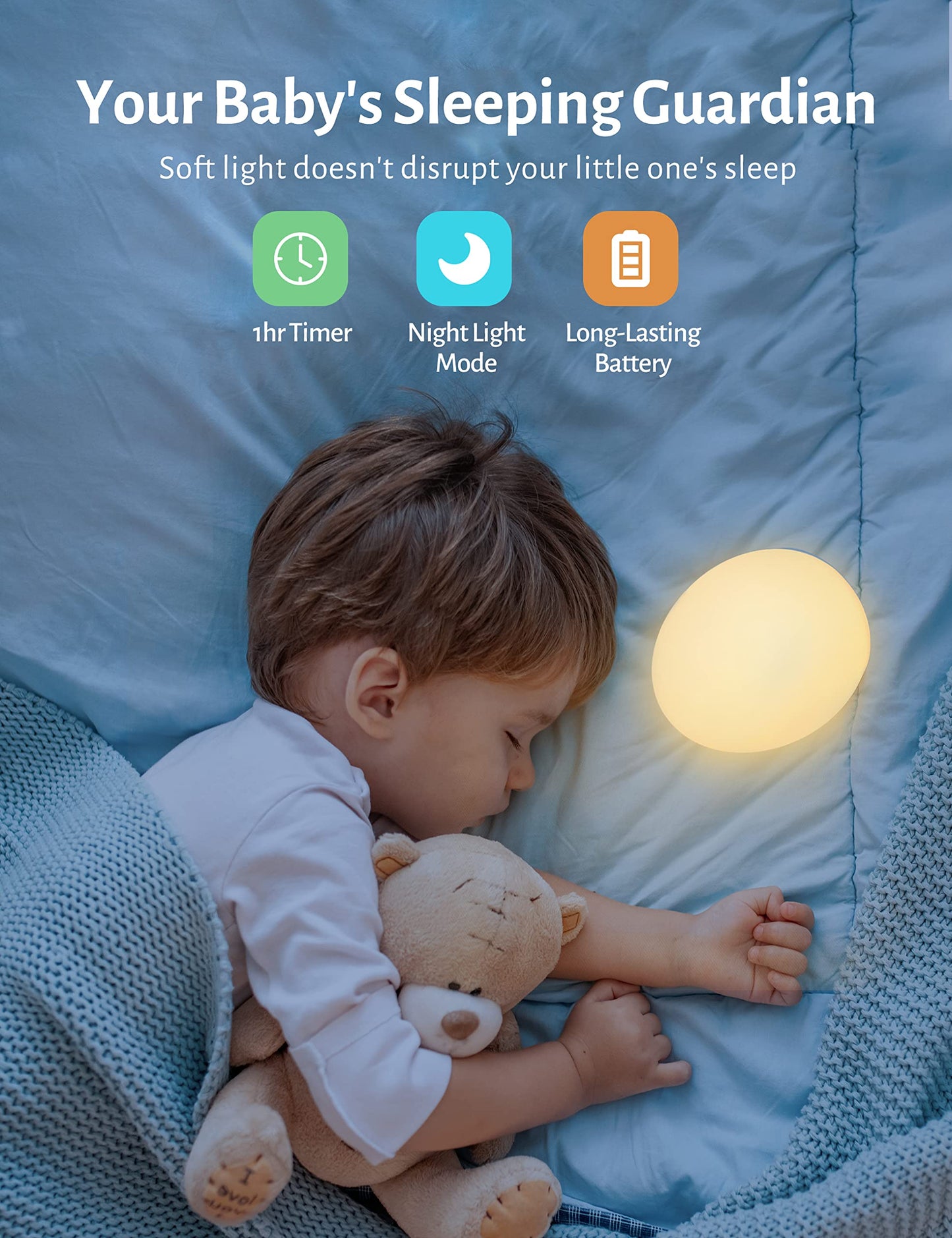 JolyWell Night Light for Kids, Baby Night Light with 7 Colors Changing Mode & Stepless Dimming, Nursery Night Light BPA Free,Rechargeable Egg Night Light for Breastfeeding 1h Timer & Touch Control