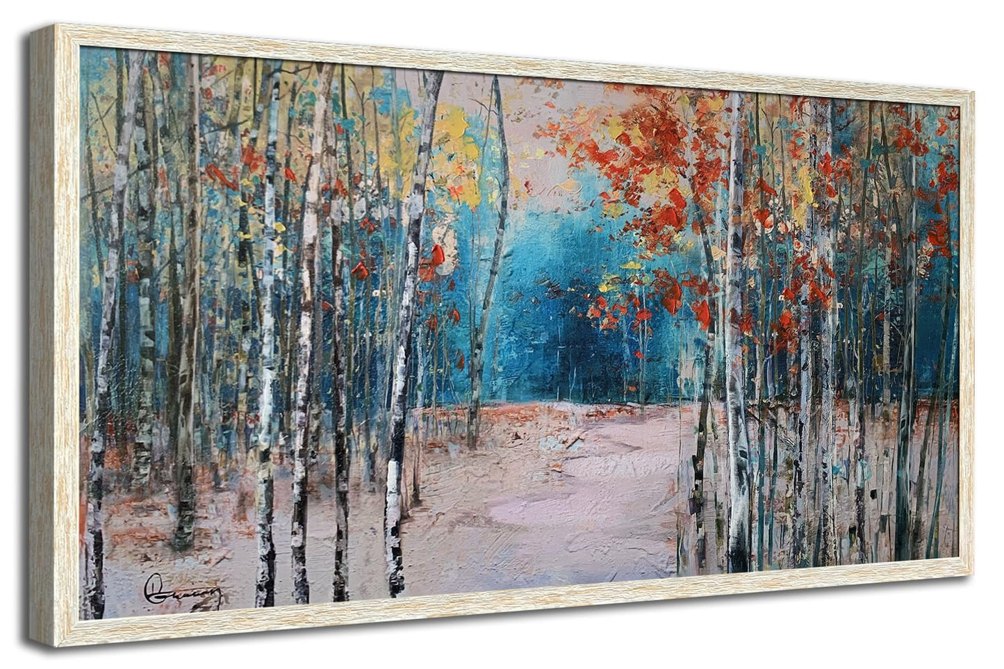 Ardemy Landscape Canvas Wall Art for Living Room Blue Forest Painting White Birch Tree Scenery Picture Modern Green Nature Artwork Bedroom Home Office Wall Decor, Large Size Wood Framed 48"x24"