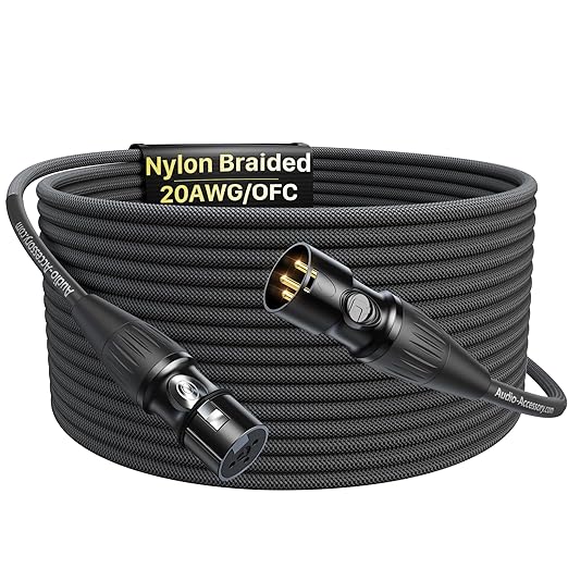20AWG 50ft XLR Cable, Professional Gold-Plated Rean Connectors from Neutrik, Kevlar-Reinforced Nylon Braided Microphone Cable, Mic Cable, Shielded and Balanced XLR Male to Female Cord