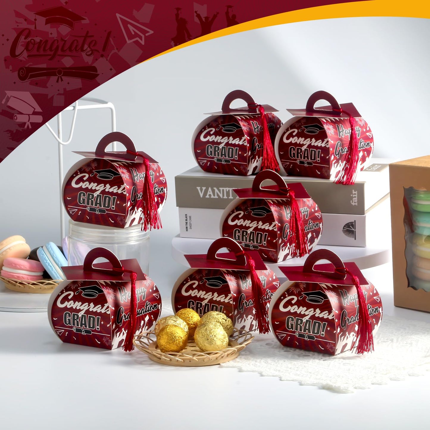 COTOPHER 36 Pcs Graduation Cap Gift Boxes with Tassel, Class of 2026 Graduation Candy Boxes Centerpieces for Tables Party Decorations, Mini Treat Chocolate Box Graduate Favors Supplies