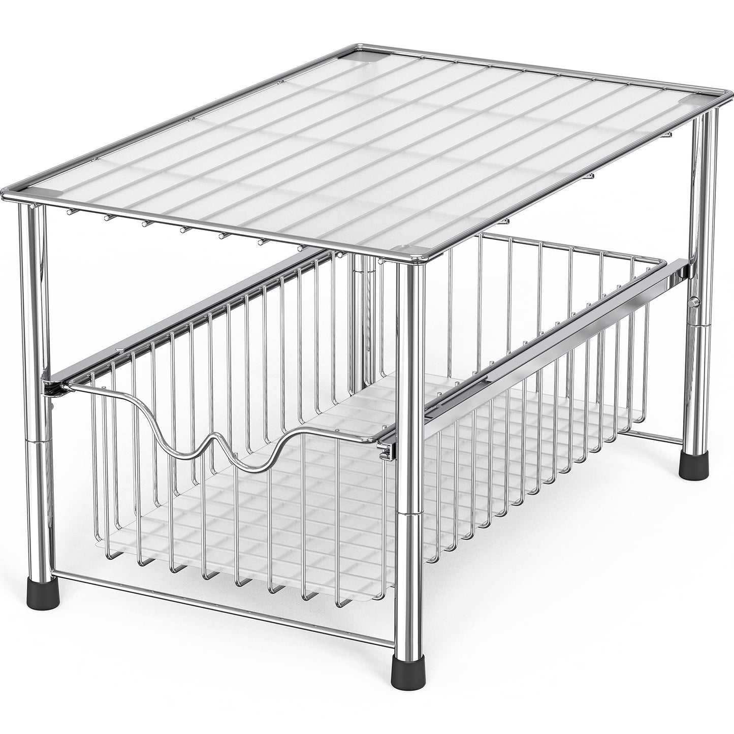 DecoBrothers Stackable Under Sink Organizer with Sliding Basket, Chrome