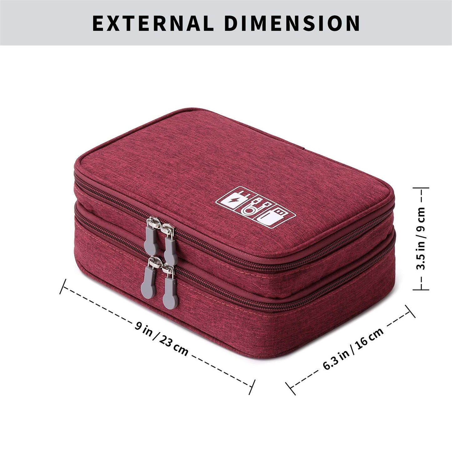 mygreen Travel Cable Organizer Bag, Two-Layer Electronics Accessories Organizer Bag for Cables, Chargers, Power Bank, Mouse,iPad, Phone, Kindle, SD Card, Wires, Cords, and Accessories Red