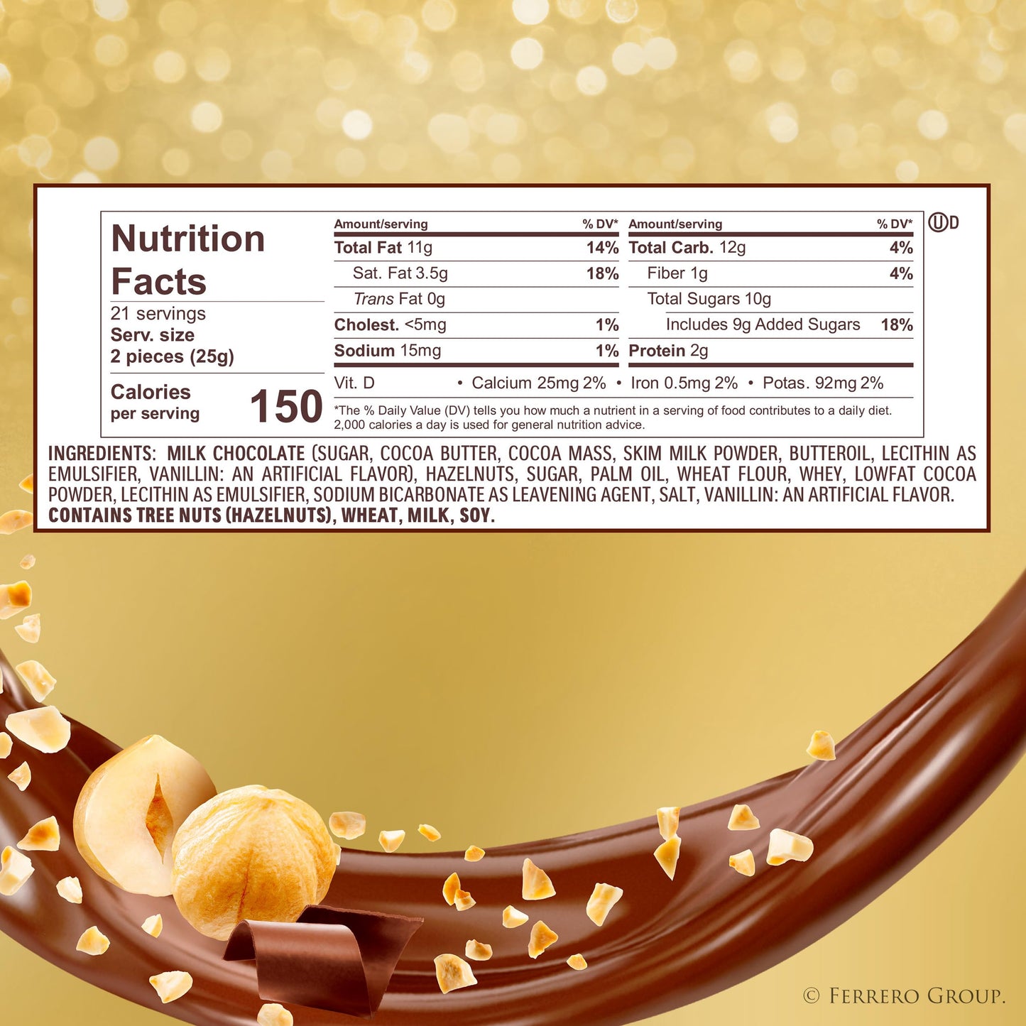 Ferrero Rocher Gourmet Hazelnut Milk Chocolate Gift Box, 42 Individually Wrapped Chocolates, 18.5 oz