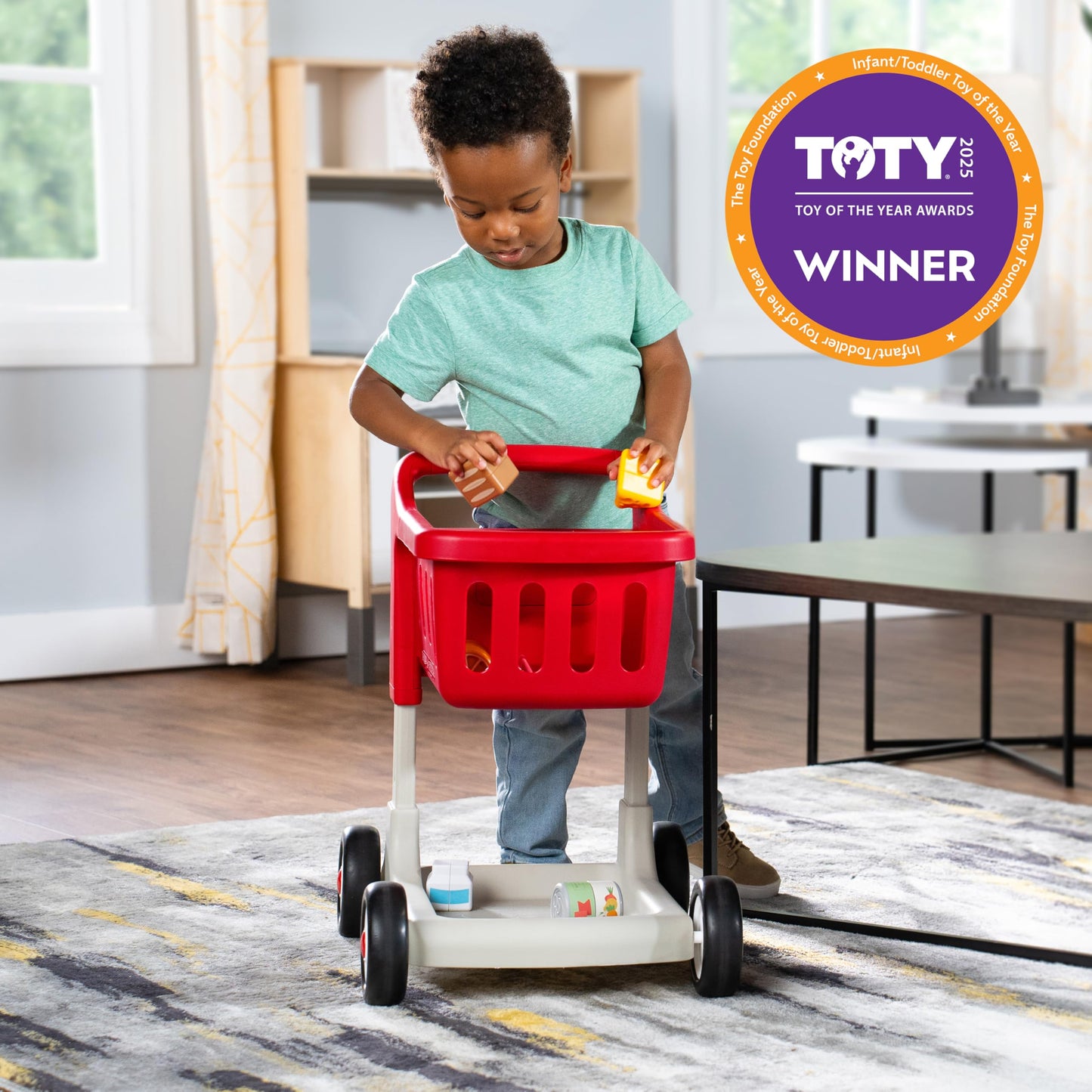 Radio Flyer Scan & Sort Shopping Cart, Red, for Kids 1+, Interactive Baby Walker with Lights & Adjustable Sound, Includes 6 Play Food Items, Adjustable Height Baby Push Walker, for Indoor Play
