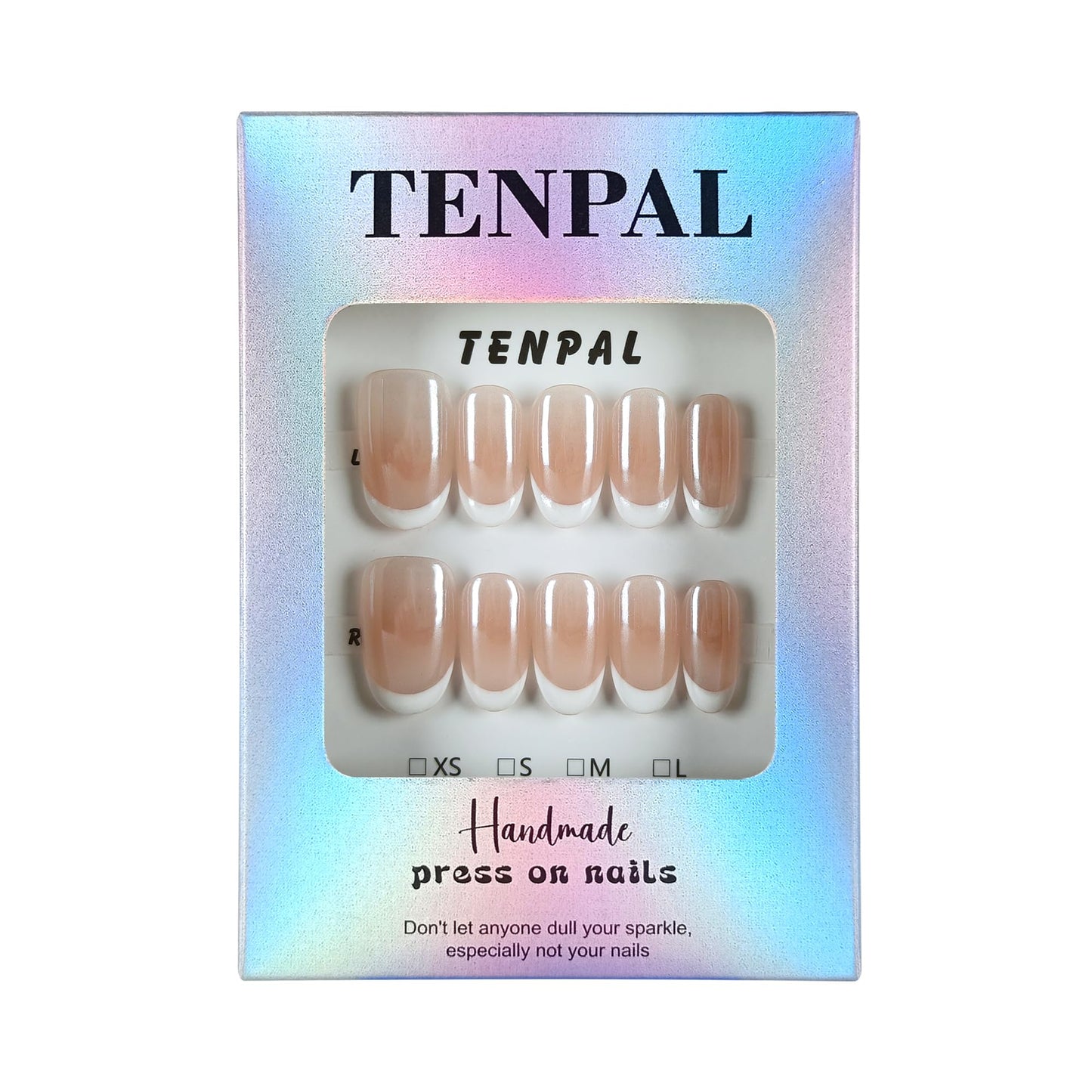 TENPAL Aurora Pearl white French Tips Press on Nails Short Oval Minimalist & Reusable False Nails for Everyday Luxury | Clean Chic Style（M)