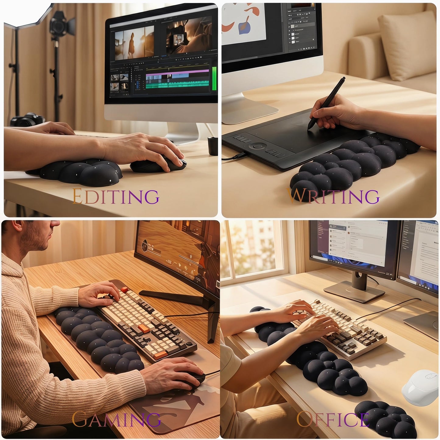 LJYZMD Cloud Wrist Rest Set for Keyboard and Mouse, Includes Cute Coaster, with Computers and Laptops (Black Star Set)