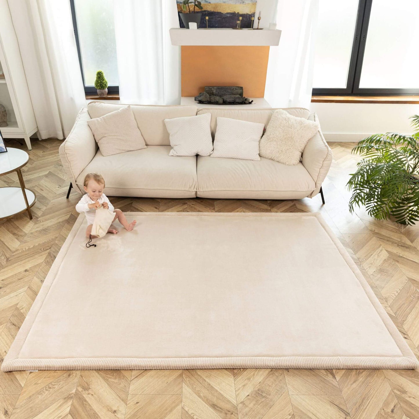 Hakuna Matte CloudSoft Mat for Floor 60" x 80" Beige – Coral Velvet Memory Foam Rug – Non-Slip, Water-Resistant