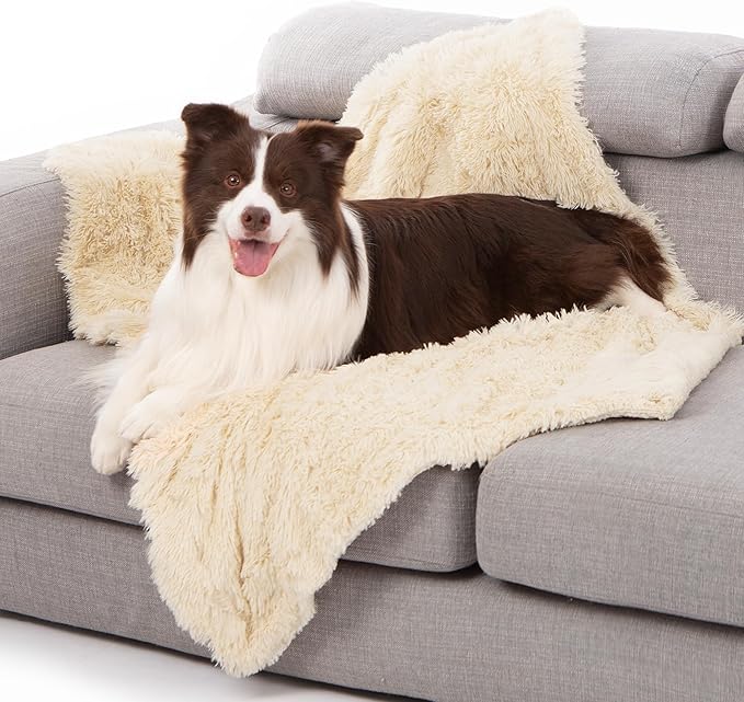 gogobunny Waterproof Dog Blanket for Couch & Furniture Protection - Super Soft Reversible Throw for Large Dogs & Cats, Calming Washable Fur & Sherpa Pet Blanket (25x35 Inch, Stone)