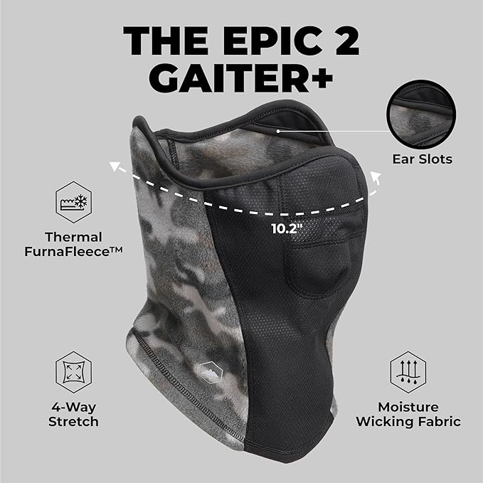 Tough Headwear Half Ski Mask - Warm Fleece Face Mask - Stretch Neck Gaiter Skiing Accessories - Breathable Cold Weather Gear