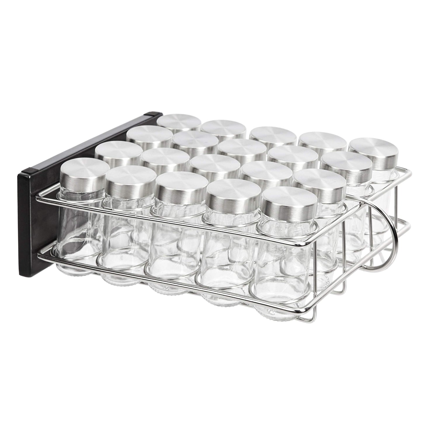 Amazon Basics 20 Jars Spice Rack Organizer, Space-Saving Kitchen Organizer with Glass Spice Jars, Sturdy, Silver